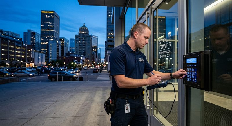 Commercial locksmith programming access control at Denver office building